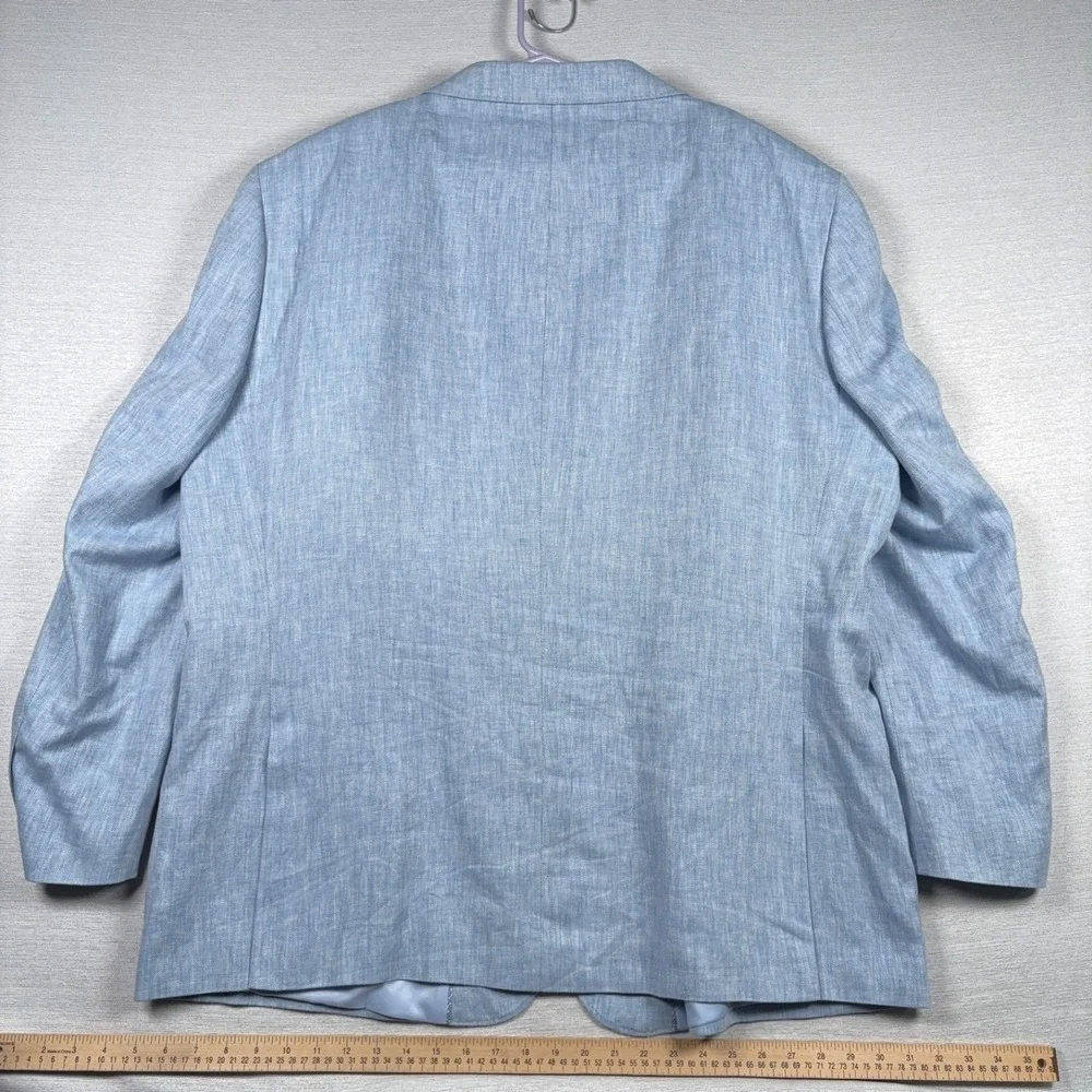 Stafford Linen & Cotton Blazer Mens Size 54L Blue Herringbone Double Vented